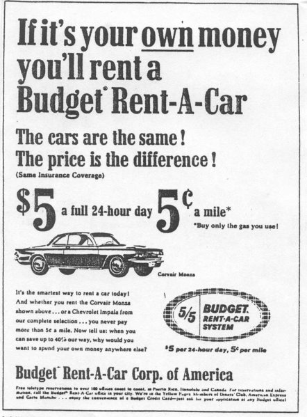 old Budget rent a car ad - Corvair