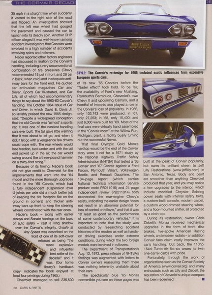 The Corvair Decade - Magazine Article - Jeff Lilly Restoration - 1965 Monza Pg 6 of 6