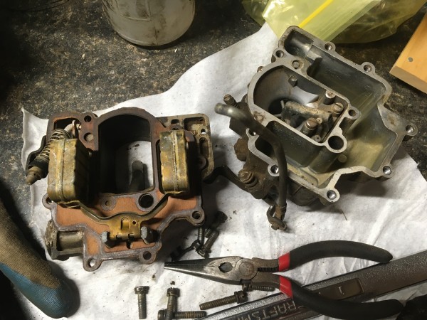 Left carb partially disassembled.