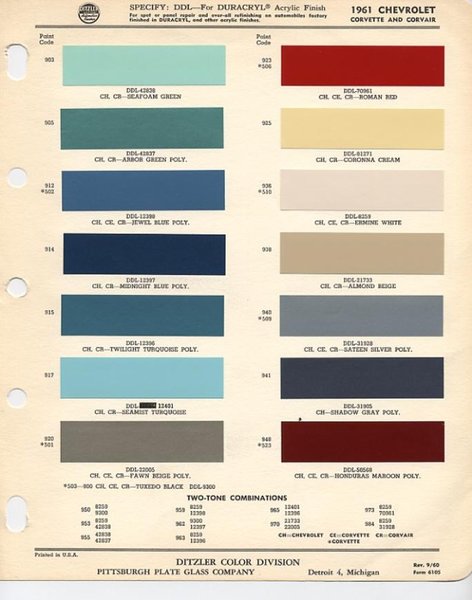 1961 Chevrolet Color Index