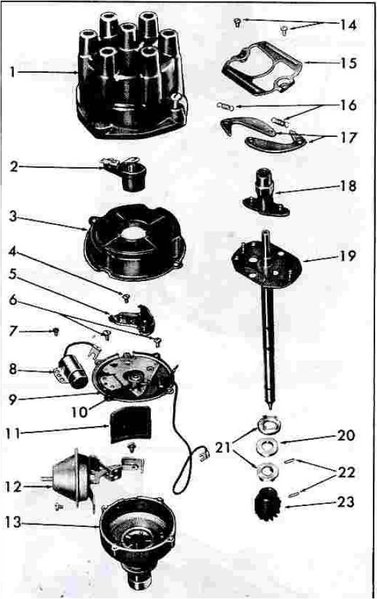 Late 1962-69 Corvair Distributor (Exploded View)