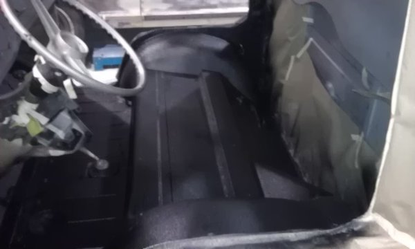 Spray-on bedliner inside the cab