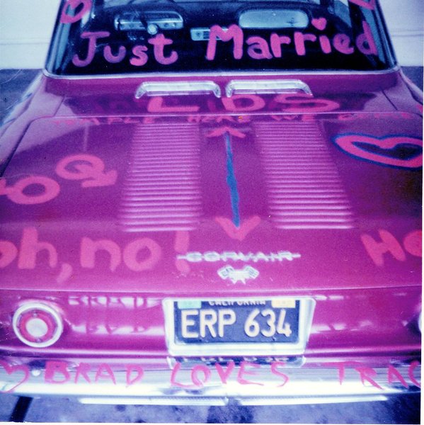Our 1962 Monza on our wedding day in 1972 - powered by my first Corvair engine rebuild -- accomplished in 1969 when I was 16.