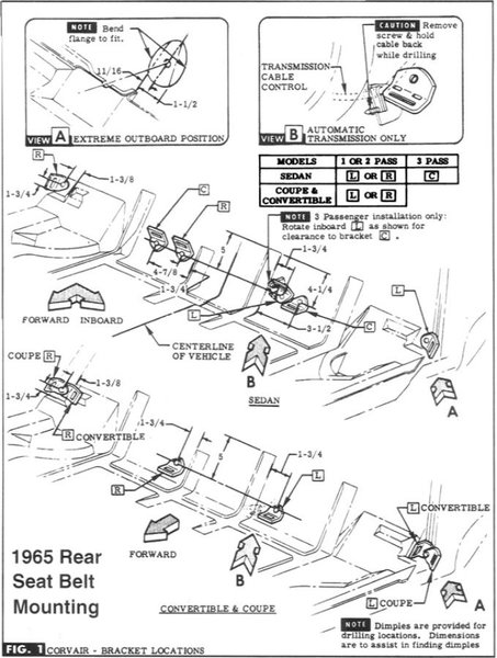 GM Template Pages to install Rear Seat Belts in a 1965 Corvair