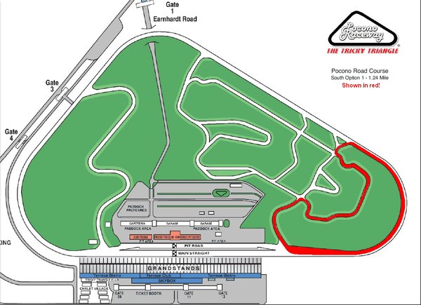 Pocono South Course shown in red!