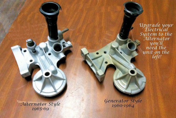 Alternator mount (shown on the left) vs. Generator mount on right