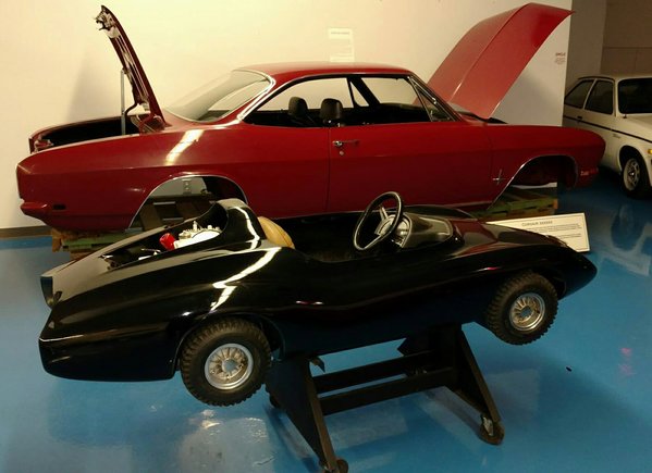 Corvair go-cart next to the Last Corvair body shell.jpg