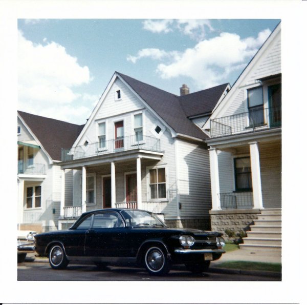 Ann's Corvair in front of our flat in Hamtramck.jpg