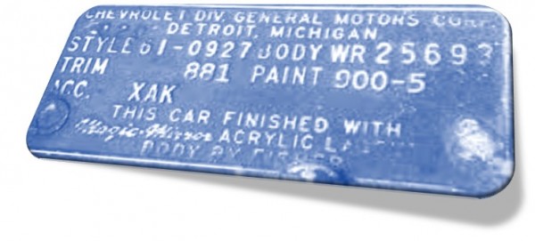 1961 Corvair Body Tag Example