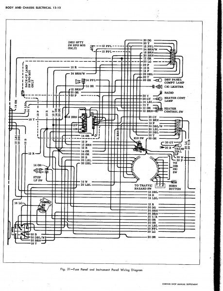 1969 Corvair Fuse and Instrument Panel Wiring Diagram (from 1969 Supplement)