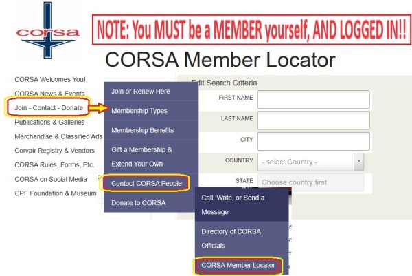 CORSA Web Page Member Roster Lookup