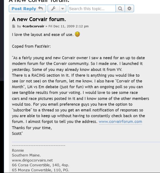 An introduction on the CCF regarding the &quot;New Corvair Forum&quot;