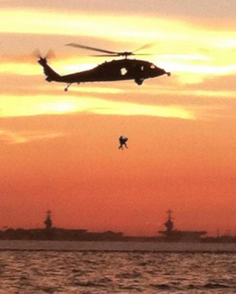 My son on the hook doing a rescue.