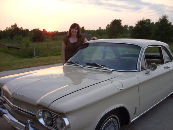 Corvair in the sunshine with the Supportive Corvair WIfe